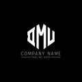 DMU letter logo design with polygon shape. DMU polygon and cube shape logo design. DMU hexagon vector logo template white and Royalty Free Stock Photo