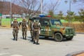 DMZ security point. South Korean army military.