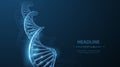 DNA. Abstract 3d polygonal wireframe DNA molecule helix spiral on blue. Royalty Free Stock Photo