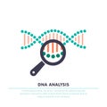 DNA analysis, genetics testing. dna chain in magnifying glass sign. genetic engineering, cloning, paternity testing. Royalty Free Stock Photo