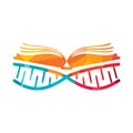 DNA book vector logo design. Genetical book vector logo template.