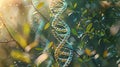 DNA chain on a background of plants. Selective focus. Royalty Free Stock Photo