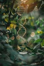 DNA chain on a background of plants. Selective focus. Royalty Free Stock Photo