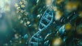 DNA chain on a background of plants. Selective focus. Royalty Free Stock Photo