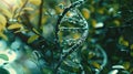 DNA chain on a background of plants. Selective focus. Royalty Free Stock Photo