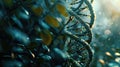 DNA chain on a background of plants. Selective focus. Royalty Free Stock Photo