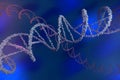 DNA chains on a blue background. Deoxyribonucleic molecule. 3d illustration