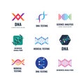 Dna code biotech vector science genetics logo. Helix molecule biotechnology emblems Royalty Free Stock Photo