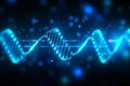 DNA concept background. Abstract blue neon stylised medical background. AI generated.