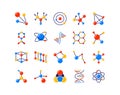 DNA connect icons. Chemistry and biology science. Molecular cell. Biotechnology shapes. Colorful molecules. Atom