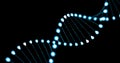 DNA 3D loop, gene helix spiral, chromosome molecule cell of blue light on black background. DNA molecule for molecular genome