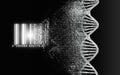 DNA decode, biological, genetic decoding concept. Genom map. The DNA strand, nucleic acid double helix, is read and converted into