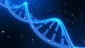 DNA deoxyribonucleic acid 3d render helix. Genetic modeling technology concept on dark blue background