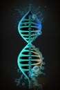 DNA double helix genetic material. Gene sequencing abstract design. Floating in water rainbow drop background.