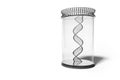 DNA double helix in show-case on stand, white background