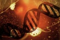 DNA double helix strand on abstract glowing background. 3d render of DNA structure Royalty Free Stock Photo