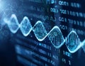 A DNA double helix structure superimposed on a background of binary code Royalty Free Stock Photo