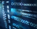 A DNA double helix structure superimposed on a background of binary code Royalty Free Stock Photo