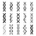 Dna gene icons set. Scientific genes spiral pictograms, isolated helix genetic symbols. Biological medical elements