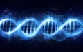 DNA, genetic code isolated on black background, science with neon blue light and ai generated. Evolution, helix and