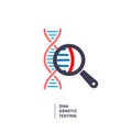 DNA, genetics research. dna chain in magnifying glass sign. genetic engineering, cloning, paternity testing, DNA Royalty Free Stock Photo