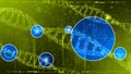 Dna helix, computer analysis and testing. Genetic instructions used for the growth of living organisms. Hud