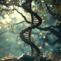 DNA Helix Forming a Tree: Life Science Concept - AI Generated