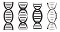 DNA helix icon. Symbol of genome structure. Black silhouette shape isolated on white background