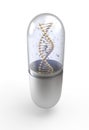 DNA helix inside pill capsules standing 3d illustration