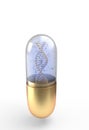 DNA helix inside pill capsules standing 3d illustration