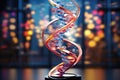 dna helix model with high-tech lab background