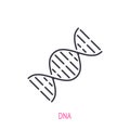 DNA helix. Outline icon. Vector illustration. Molecule spiral with genetic code. Symbols of scientific research and education.