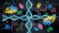 DNA Helix Structure with Molecules Floating Around It Royalty Free Stock Photo