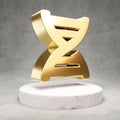 DNA icon. Shiny golden DNA symbol on white marble podium Royalty Free Stock Photo