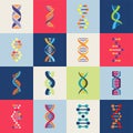 DNA 16 icons set. Collection of symbols strands DNA and genetic elements. Vector Royalty Free Stock Photo