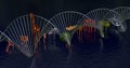 DNA molecule strand. Biodiversity, variety of animals in water. View 2 . 3d rendering