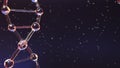 DNA molecule close-up and multiple particles. Heredity, medicine or genetic research related background. 3D rendering Royalty Free Stock Photo