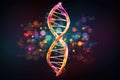 DNA molecule on dark background. 3d illustration. Science concept, code of genetic human Spiral DNA polygonal, AI Generated