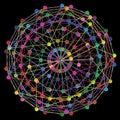 DNA Molecule Fractal Network Structure. Colorful DNA string connection concept, isolated on black background.