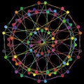 DNA Molecule Fractal Network Structure. Colorful DNA string connection concept, isolated on black background.