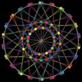 DNA Molecule Fractal Network Structure. Colorful DNA string connection concept, isolated on black background.