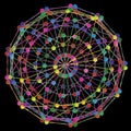 DNA Molecule Fractal Network Structure. Colorful DNA string connection concept, isolated on black background.