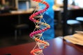 DNA molecule model on table in office, science and education concept, A 3D model of a DNA strand in biology class, AI Generated