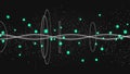 DNA molecule, particles and circles. Medicine or genetics related infographic background, 3D rendering