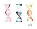 DNA molecule sign set, genetic elements and icons collection strand. Vector color gradient illustration.
