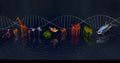 DNA molecule strand. Biodiversity, variety of animals in water. View 3 . 3d rendering