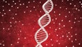 DNA molecule structure on red texture background. Biochemistry concept, Generative AI