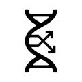 DNA mutation, change gene flat GMO icon, black sign. Symbol genetically modification.