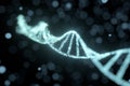 DNA particles and diffused glowing lines, 3d rendering