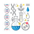 DNA research, Biotechnology, Genetic analysis vector concept in trendy line with gradient flat color.